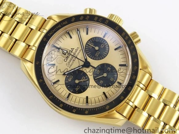 0204 Speedmaster YG RMF Best Edition YG Black Dial on YG Bracelet Lemania HW Durable 7725